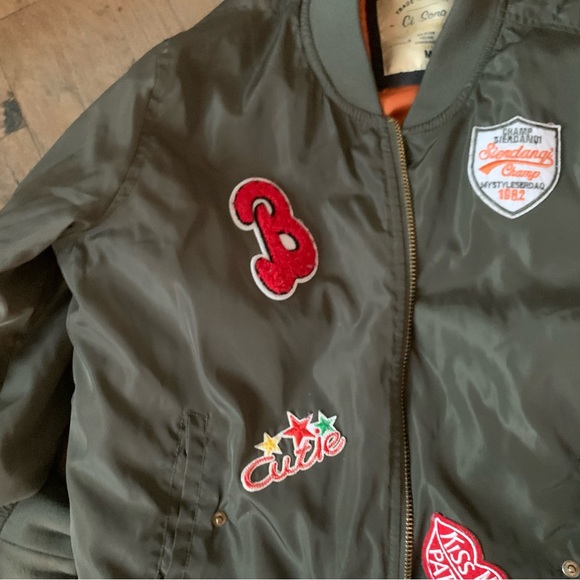 Ci Sono Olive Green Patches Women's Flight Bomber Jacket Size Medium - Picture 10 of 12